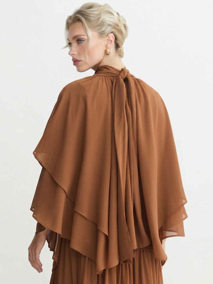 Elegante Chiffon Cape Top En Gelaagde Maxi Rok Twee-delige Set