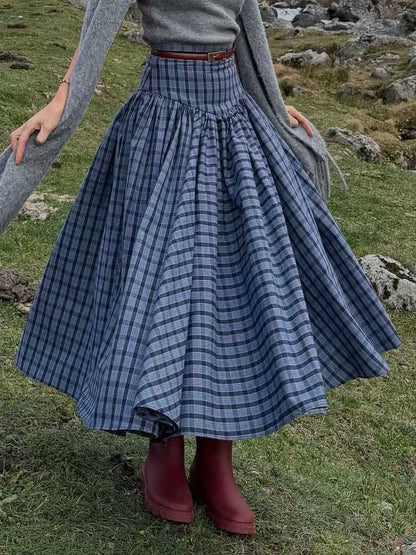 Retro Geruite Maxi Rok Twee-delige Set