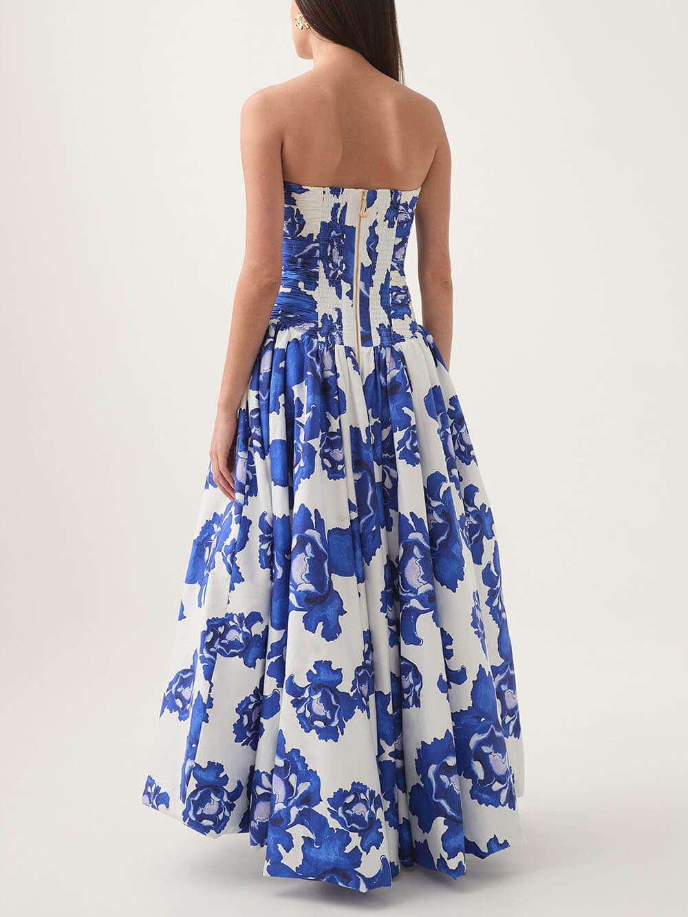 Elegant Perfect Moment Bloem Off-Shoulder Gerimpelde Bodice Drapé Bubble Hem Maxi Jurk