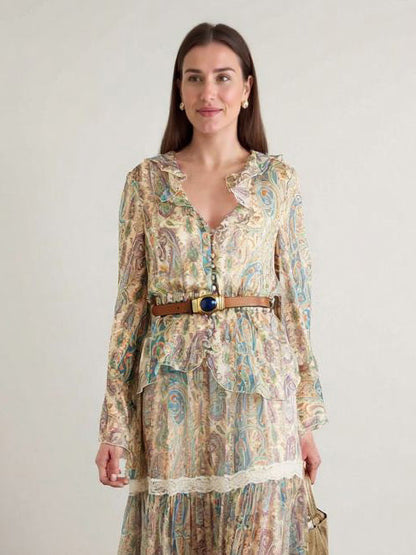 Exquise Paisley Print Shirt En Rok Twee-delige Set