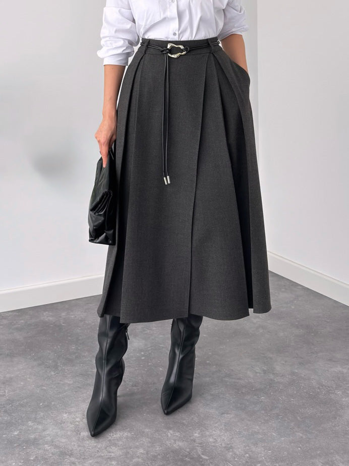 Moderne Gelaagde Blouse & Hoge Taille Midi Rok Twee-Delige Set