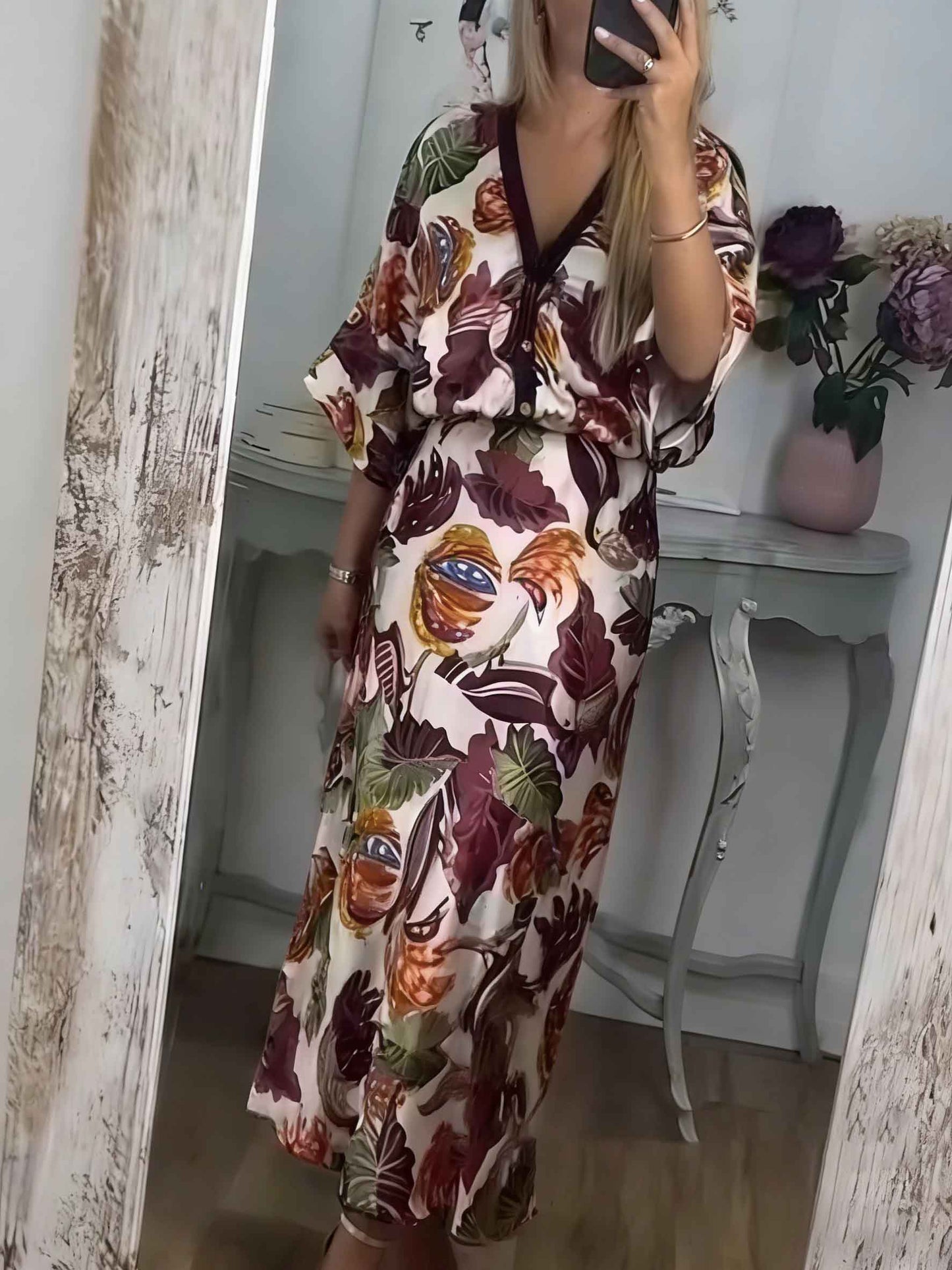 Retro Jungle Palm Leaf Satijnen Print Rok