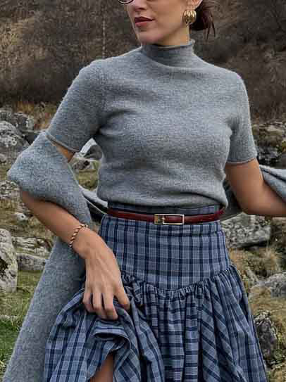 Retro Geruite Maxi Rok Twee-delige Set