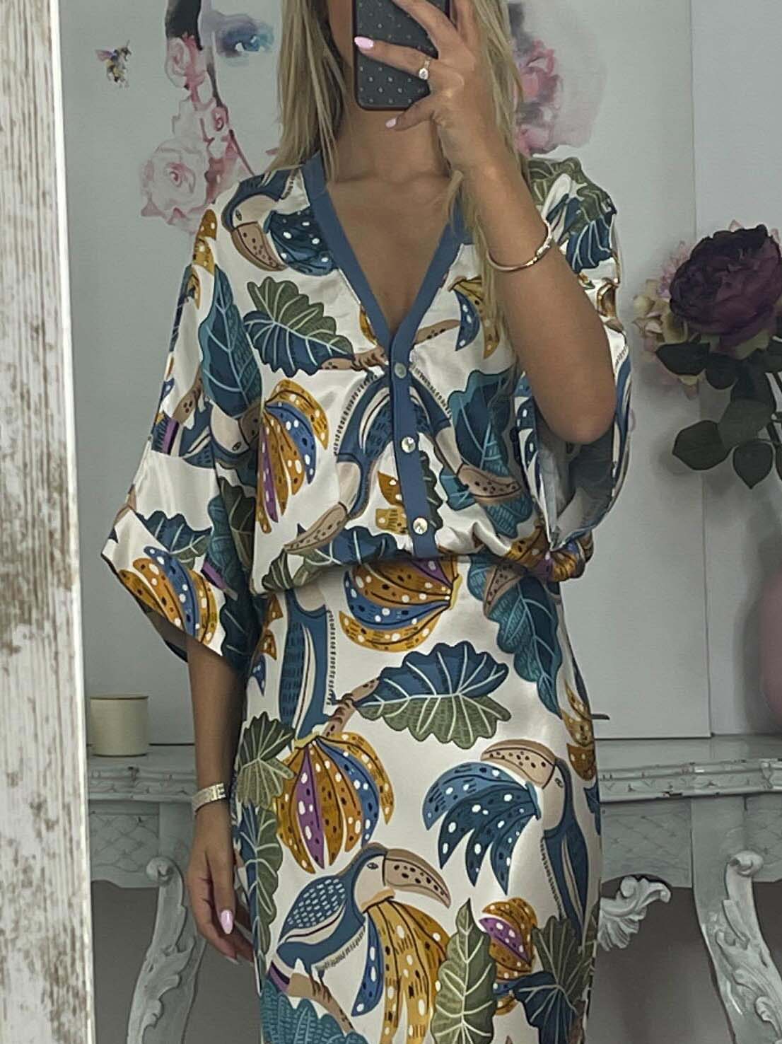 Retro Jungle Palm Leaf Satijnen Print Rok