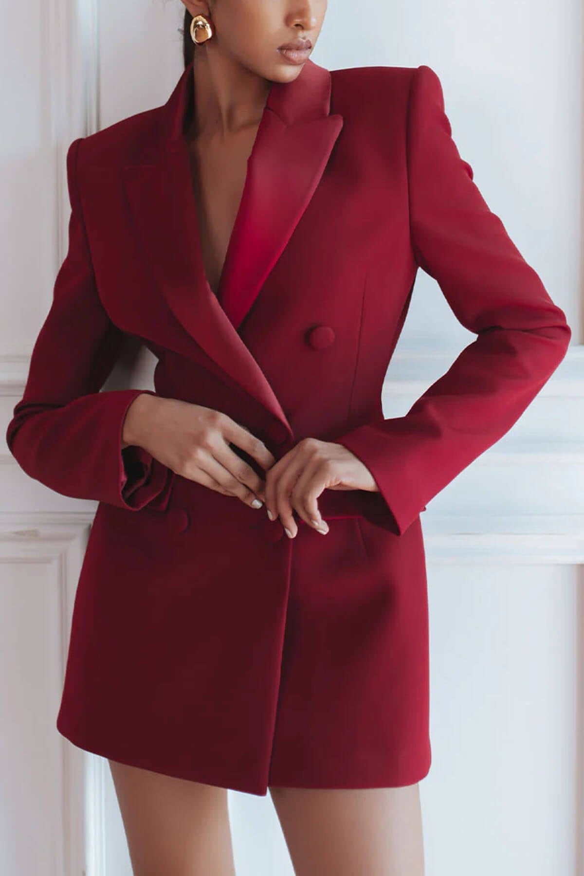 Elegante Dubbelzijdige Lapen Tuxedo Mini Jurk