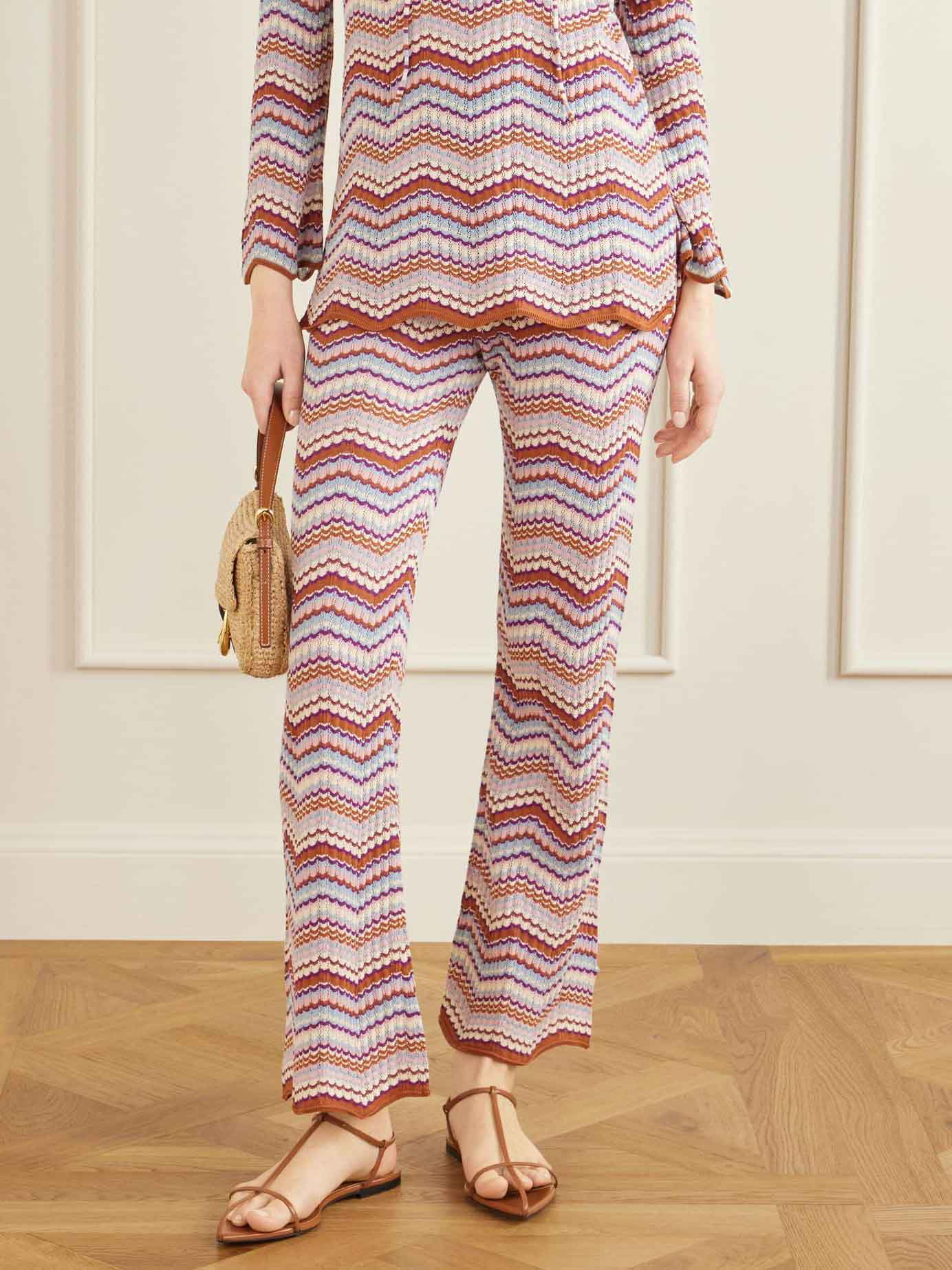 Casual Zigzag Streep Gebreid Twee-Delig Set