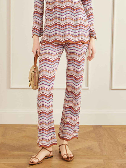 Casual Zigzag Streep Gebreid Twee-Delig Set