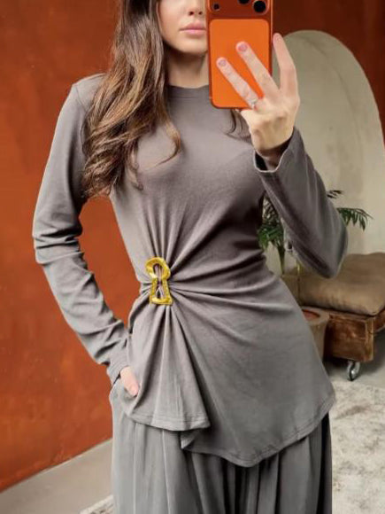 Elegante Top met Lange Mouwen & Brede Pijpen Twee-Piece Set