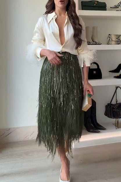 Exquise Veerafwerking Lange Mouw Knop Blouse