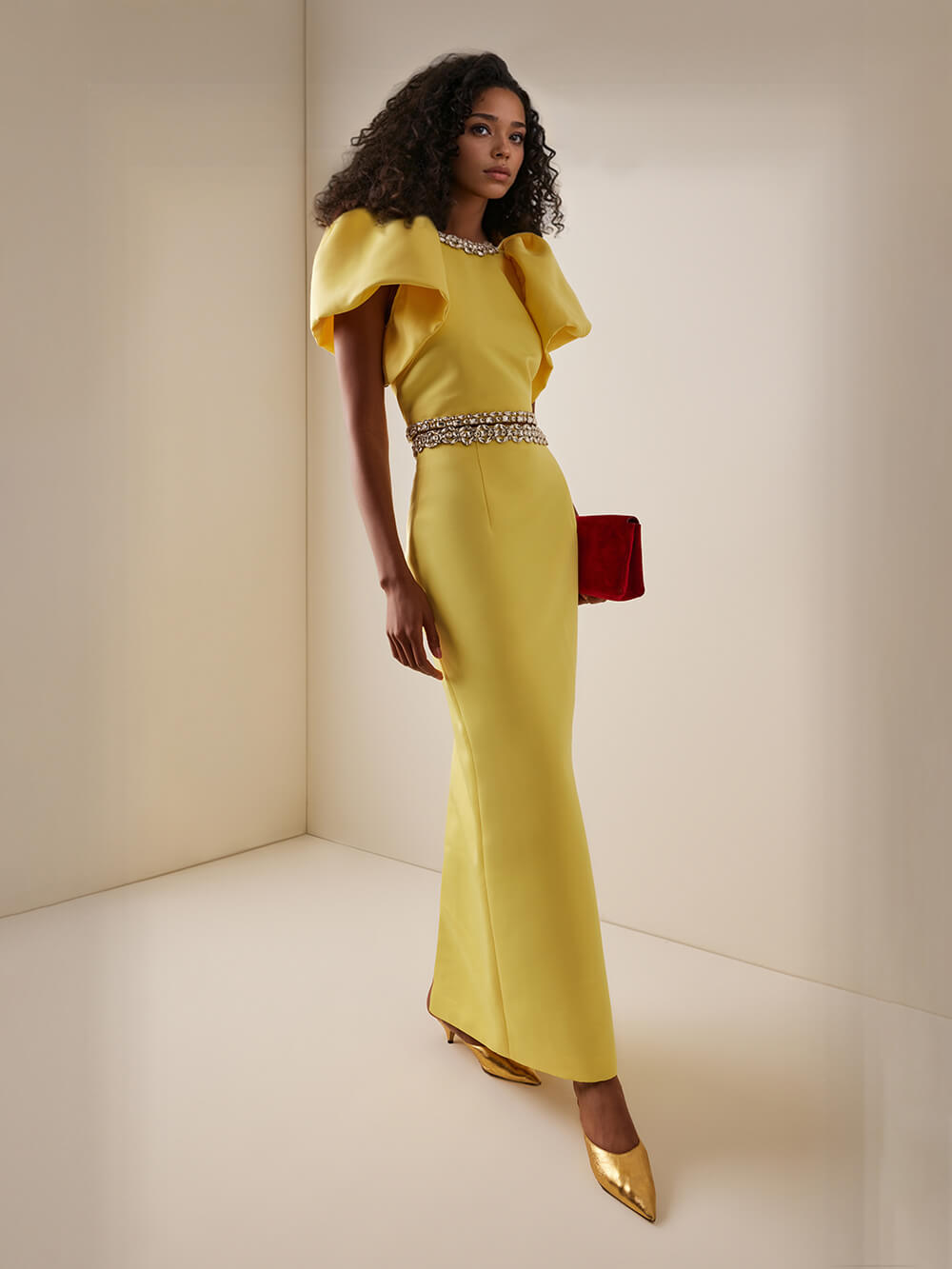 Exquise Top met Pofmouwen en Maxi Rok met Split