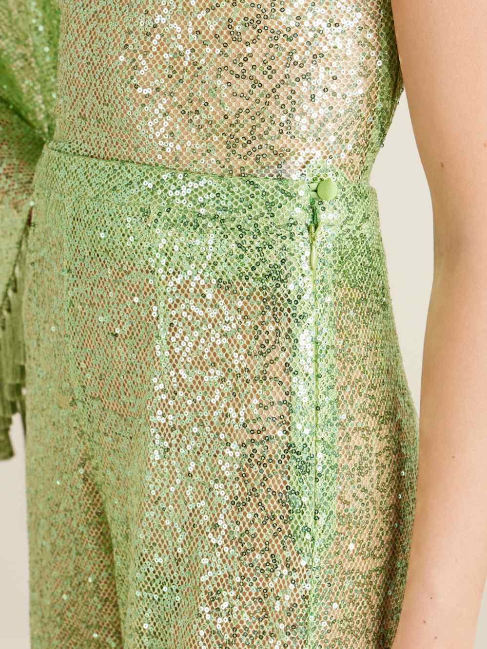 Elegante Eén-Schouder Pailletten Franje Top & Flared Broek Twee-Delige Set