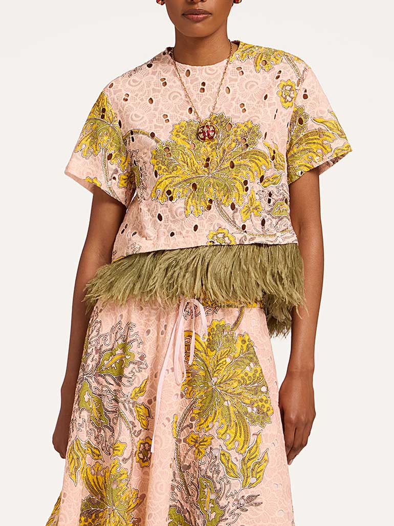 Elegante Twee-delige Paisley Print met Veerafwerking