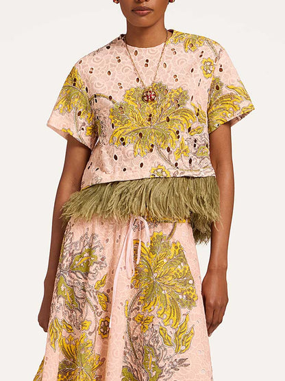 Elegante Twee-delige Paisley Print met Veerafwerking
