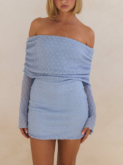 Zomer Boucle Brei Off-The-Shoulder Halslijn Prom Mini Jurk