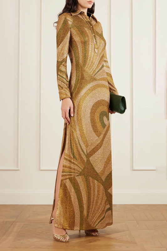 Fashion Uniek Gedrukt Brei Pailletten Maxi Jurk