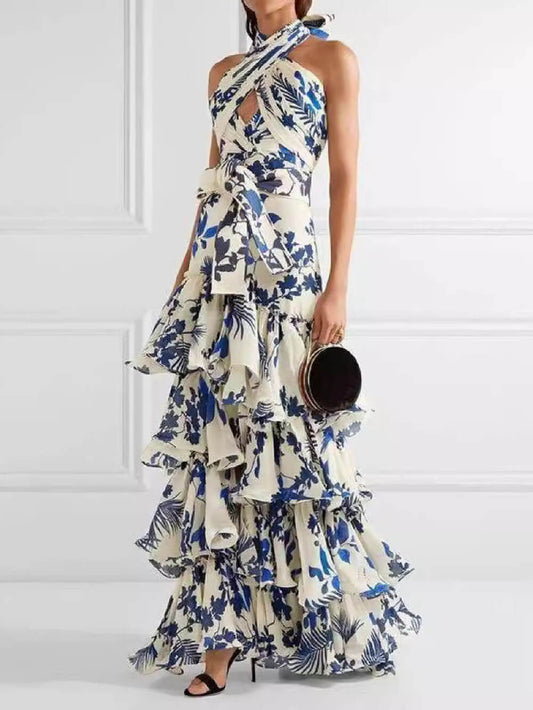 Unieke Boheemse Vakantie Stijl Strapless Lolita Swing Print Jurk