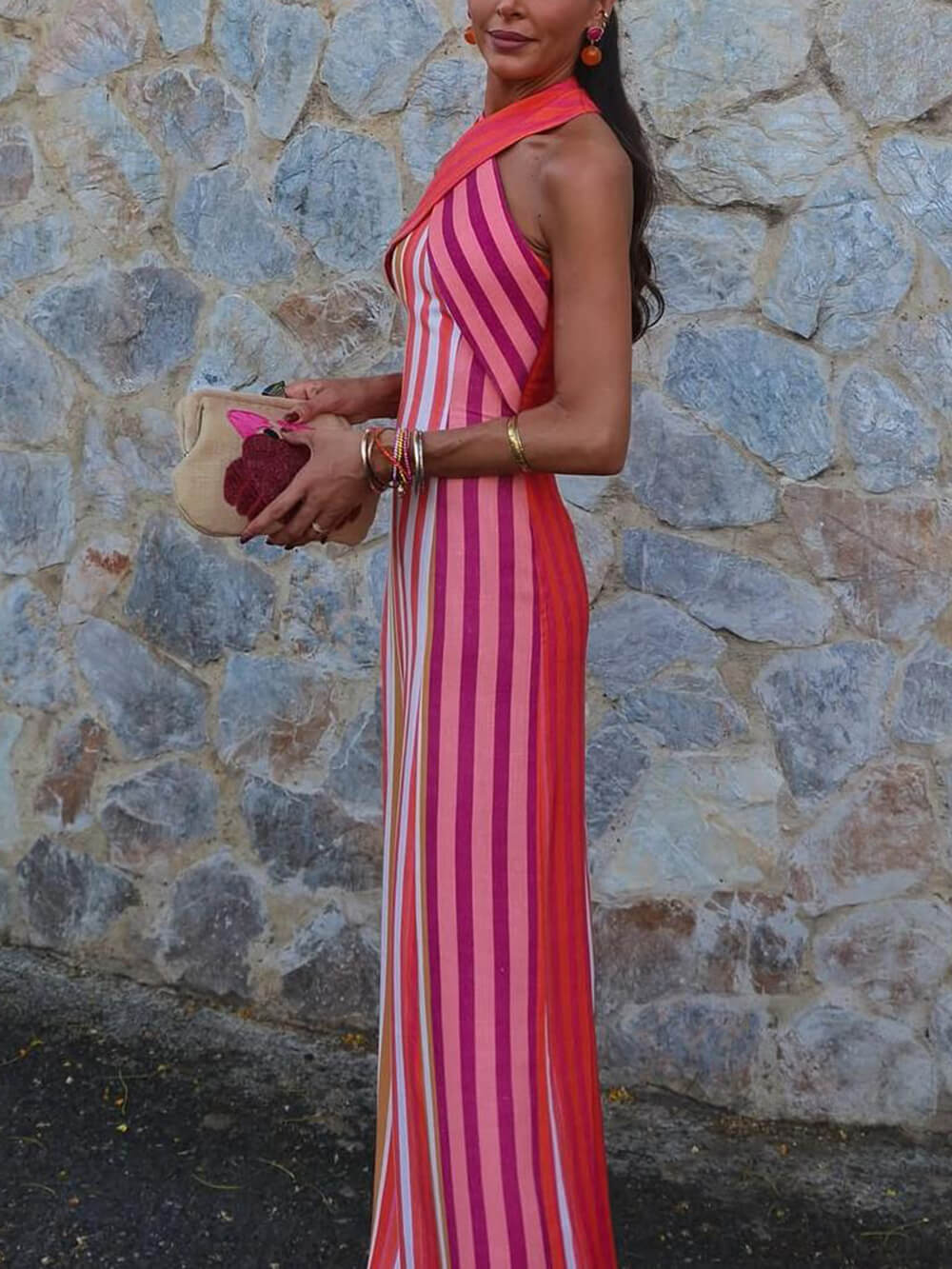 Zomer Zonsondergang Samba Cross-strap Gestreepte Maxi-jurk