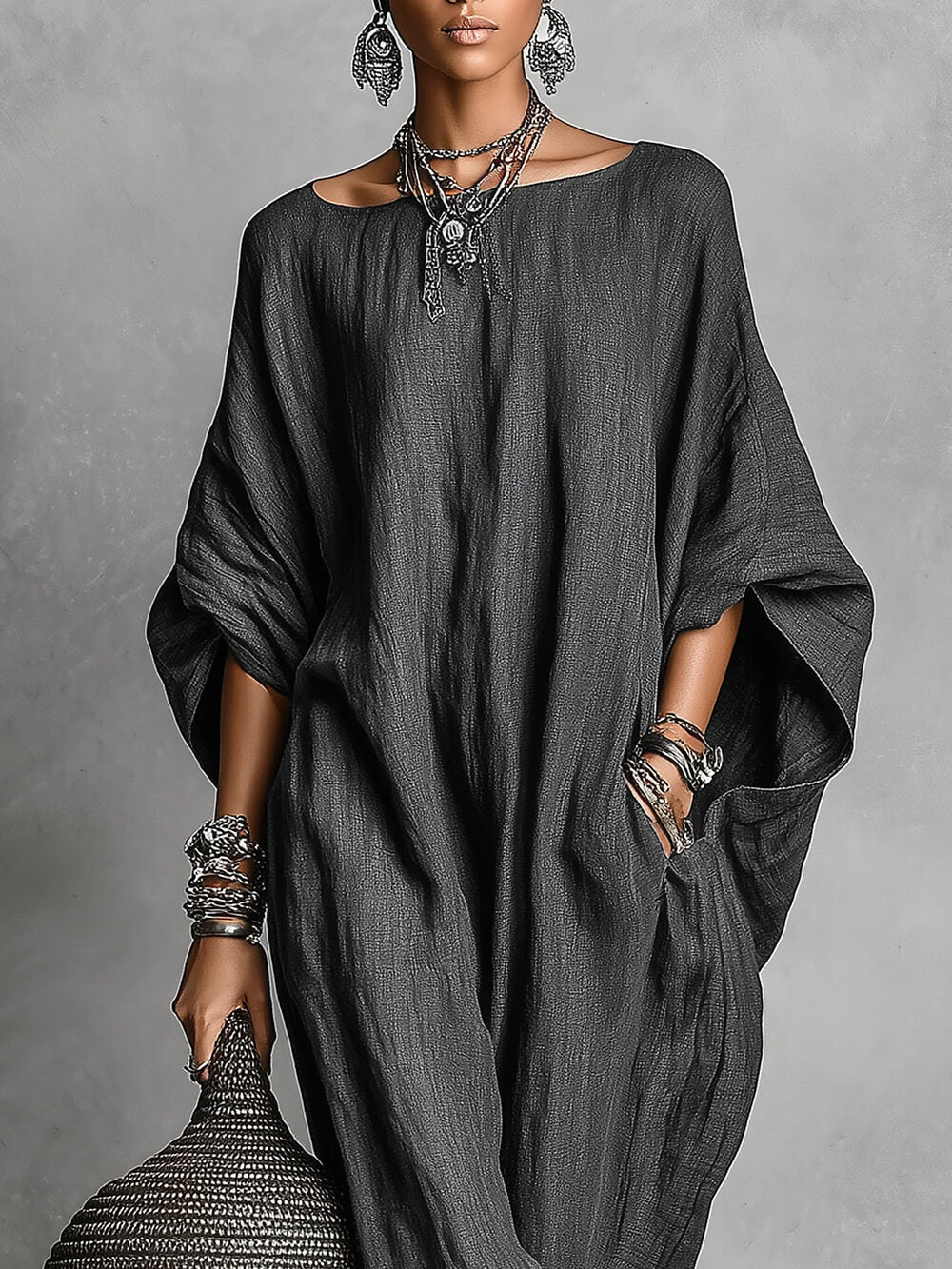 Casual Linnen Batwing Mouw Loose Maxi Jurk