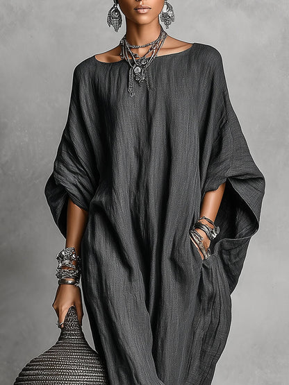 Casual Linnen Batwing Mouw Loose Maxi Jurk