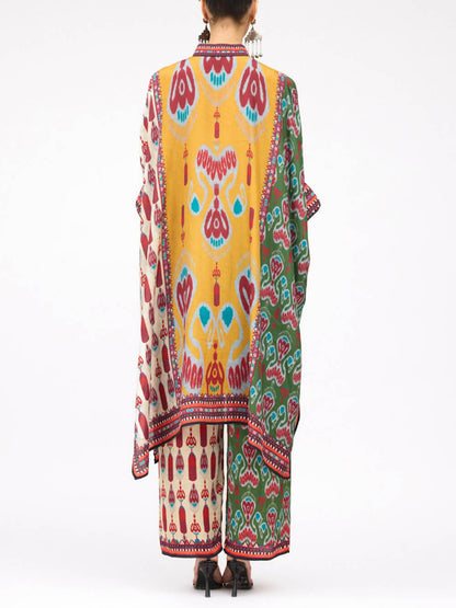 Retro Casual Patchwork Bloemenprint Losse Midi Shirt