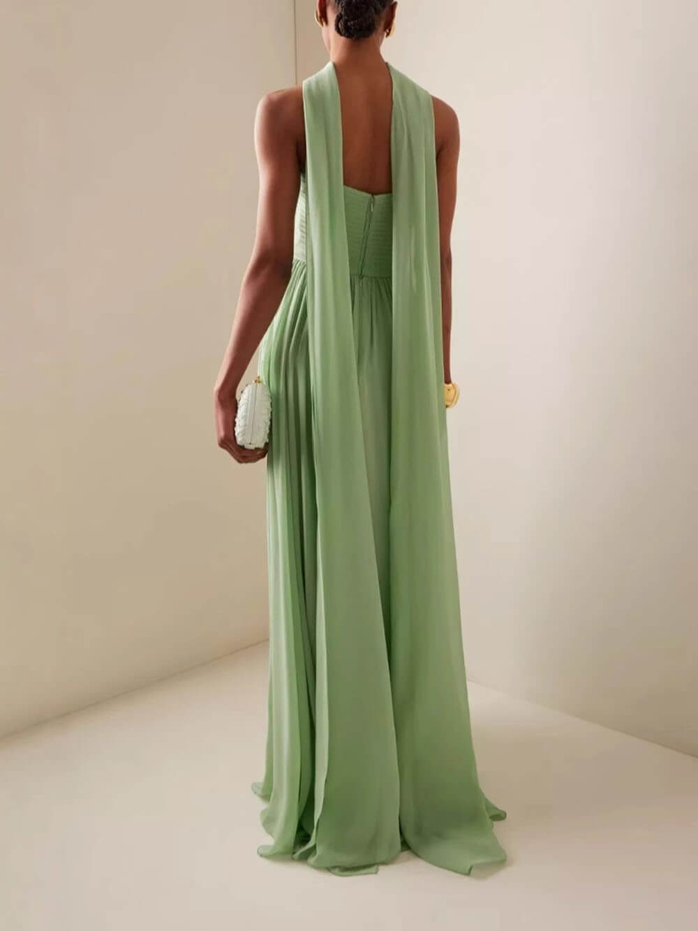 Elegante Mouwloze Plissé Lange Rok Met Riemloze Jurk