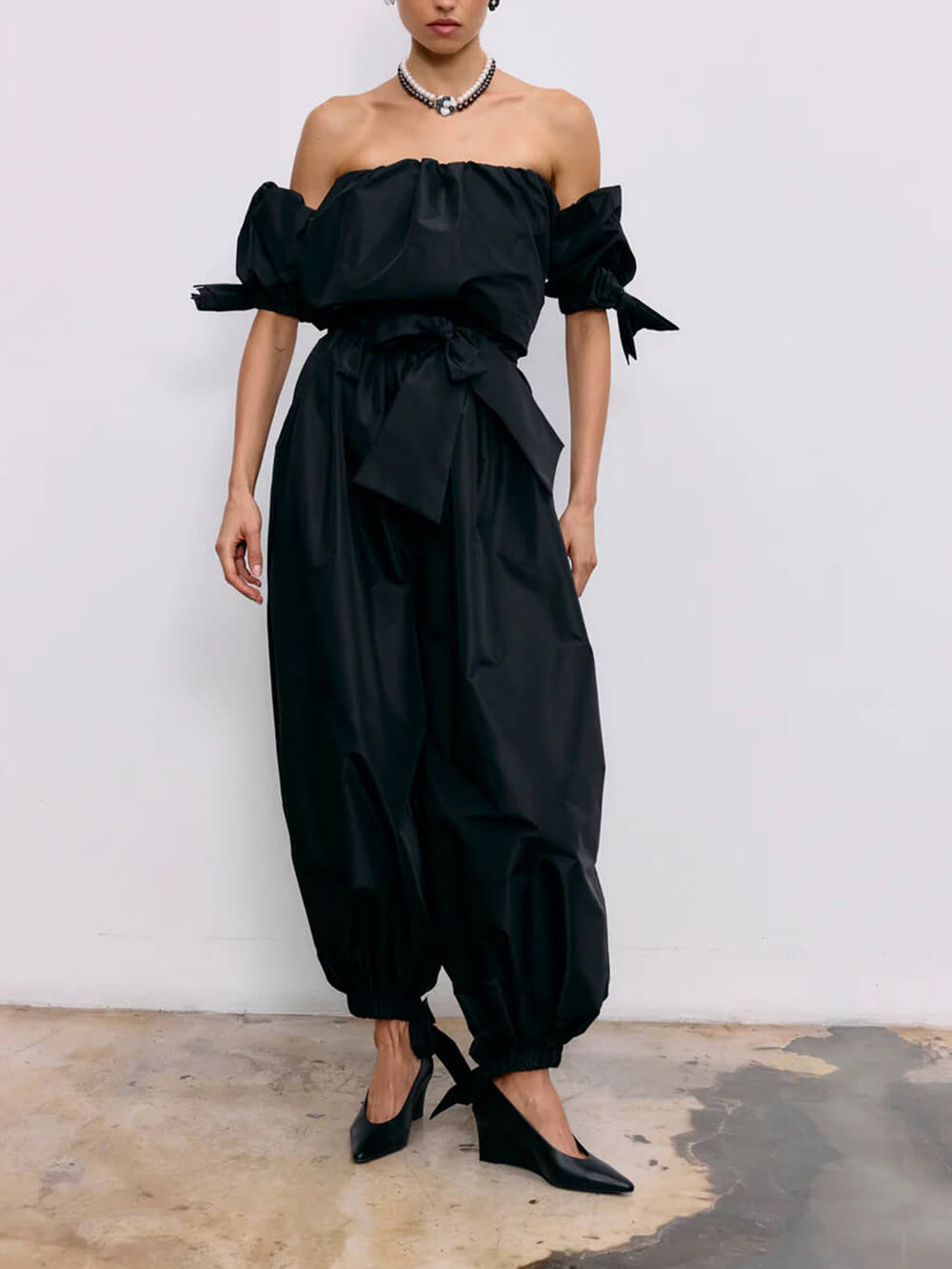Exquise Strapless Top En Hoge Taille Strik Lantern Broek Set