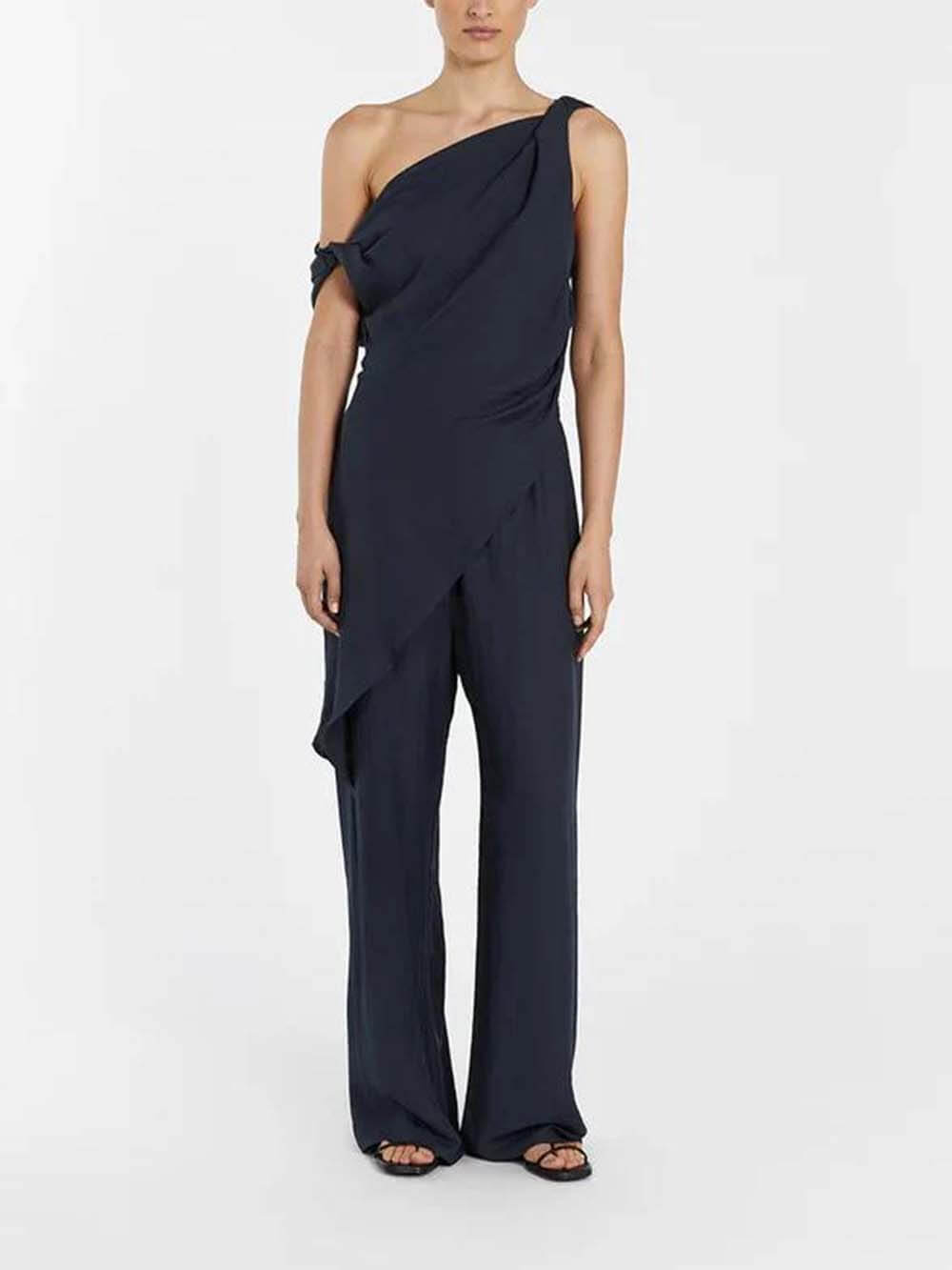 Casual Asymmetrische Twist Detail Top Linnenmix Broek Set