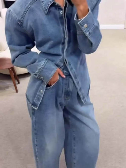 Modieuze Hoge Taille Pocket Wijde Jeans
