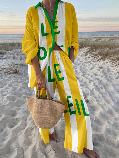 Moderne Letter Print Oversized Shirt en Elastische Taille Pocket Broek Set