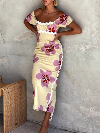 Casual Zomer Linnen Bloemenprint Midi Jurk