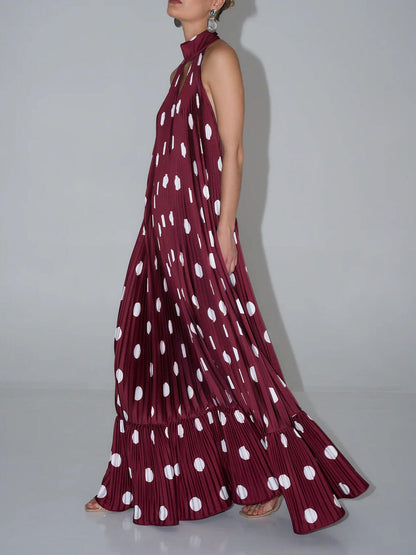 Elegante Polka Dot Rugloze Halter Avondjurk Maxi Jurk