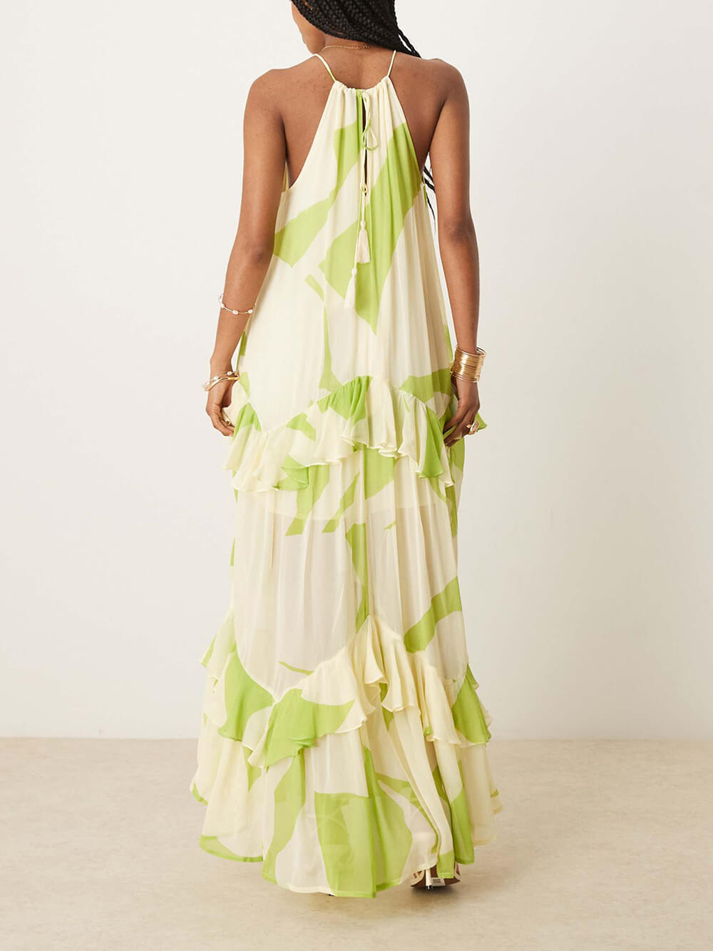 Exquise Abstracte Print Rugloze Laagjes Rimpel Maxi Jurk