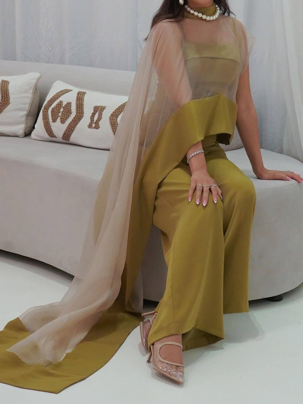 Elegante en Sexy Mesh Cape Jumpsuit Twee-Delige Set
