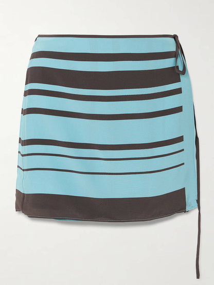 Mode Gestreepte Print Rugloze Top En Mini Wikkelrok Set
