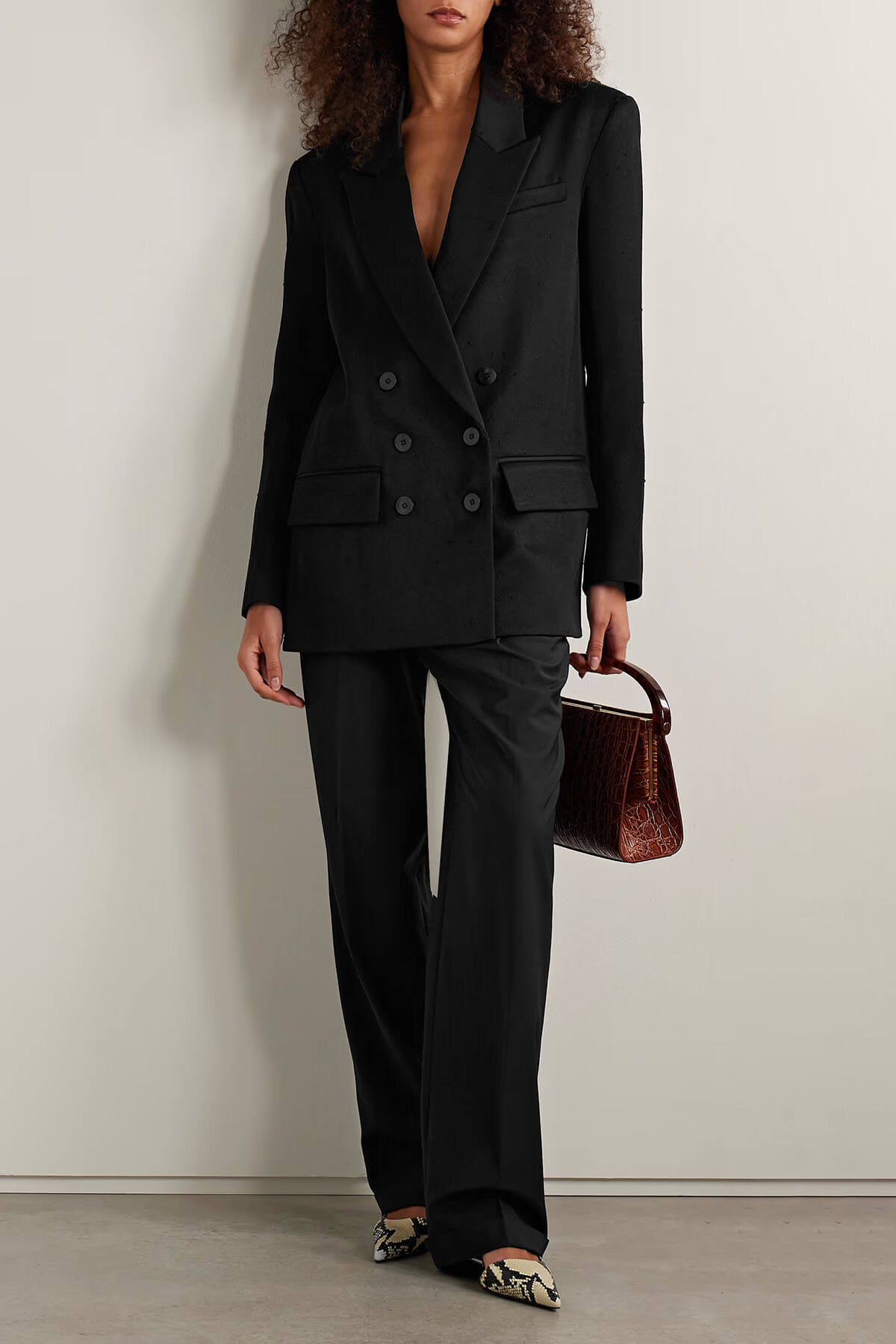Exquise Dubbelzijdige Contrast-Back Twill Blazer en Hoge Taille Rechte Broek Set