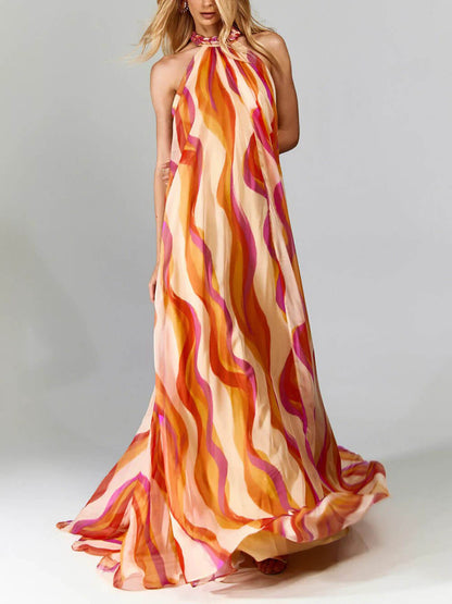 Elegante Gevlochten Halterjurk met Golfprint
