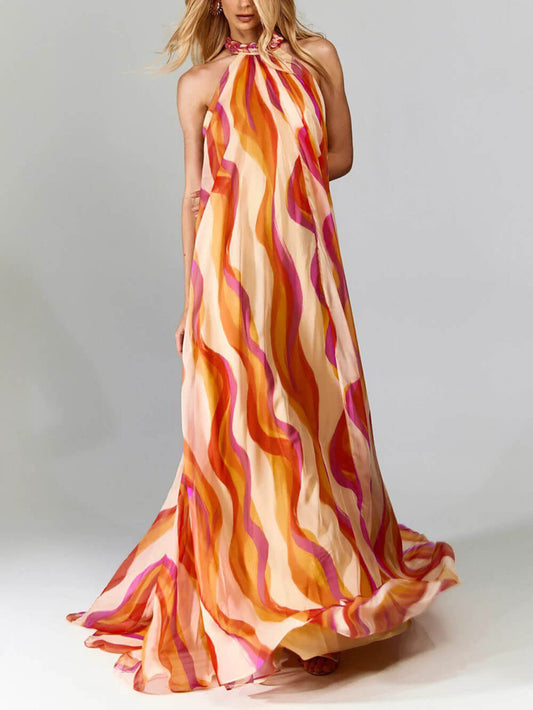 Elegante Gevlochten Halterjurk met Golfprint