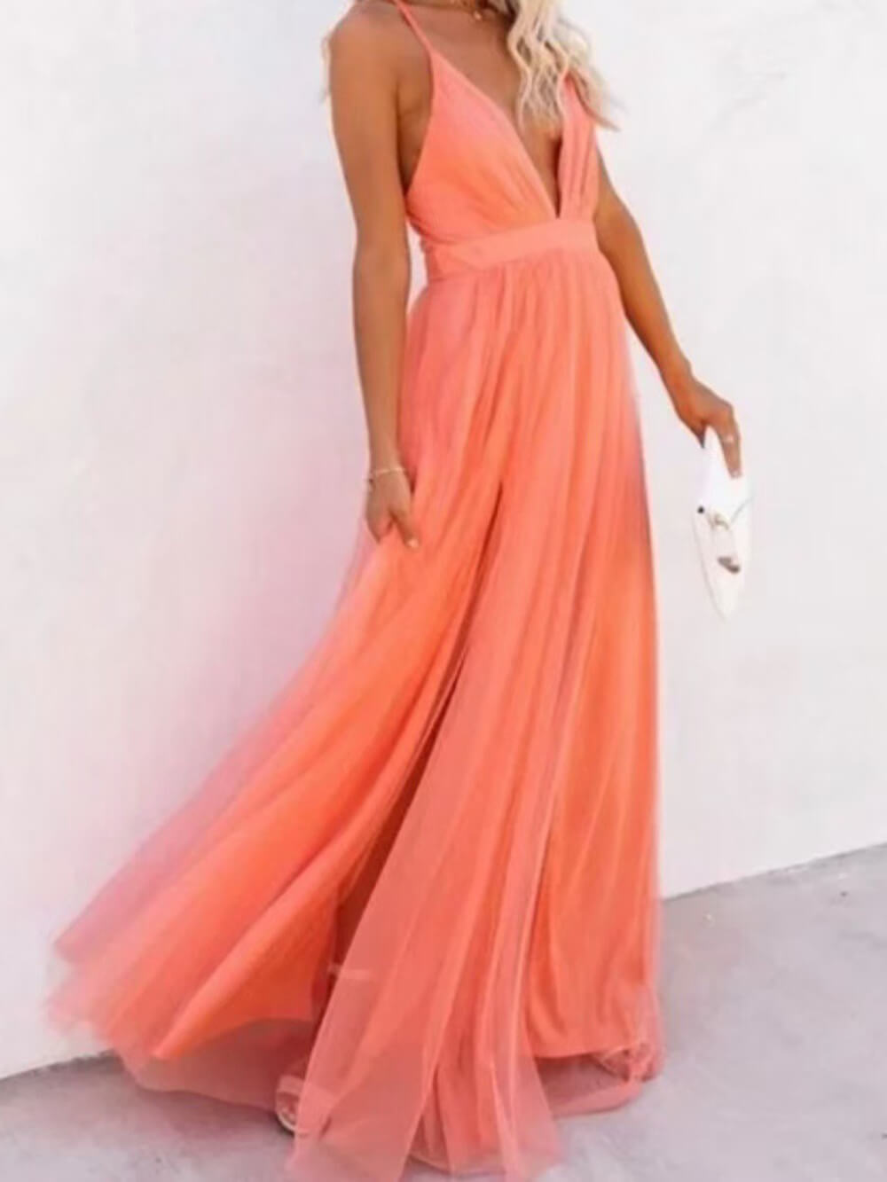 Chic Cut-Out Cross-Strap Chiffon A-Lijn Maxi Jurk