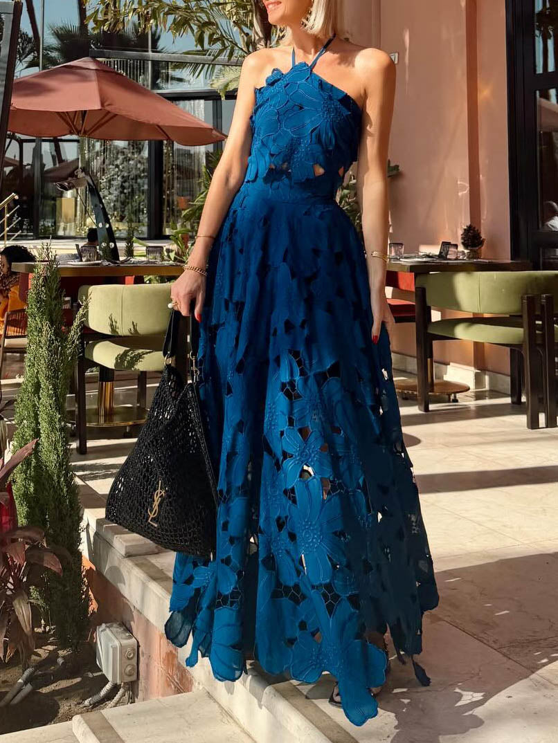 Exquisite Lace Cami Crop Top & High-Waist A-Line Maxi Rok Twee-delige Set