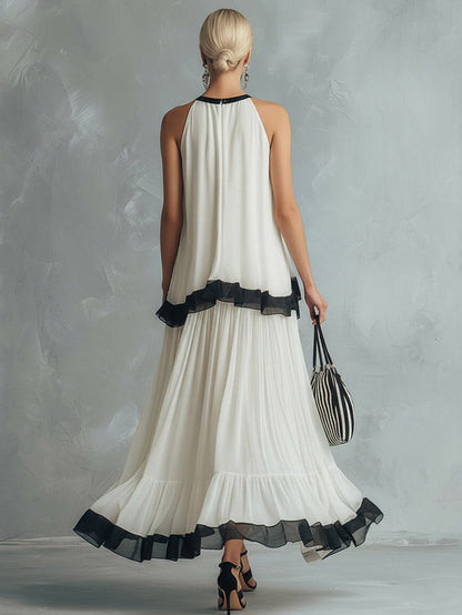 Elegante Chiffon Rugloze Cami Top & Maxi Rok Set