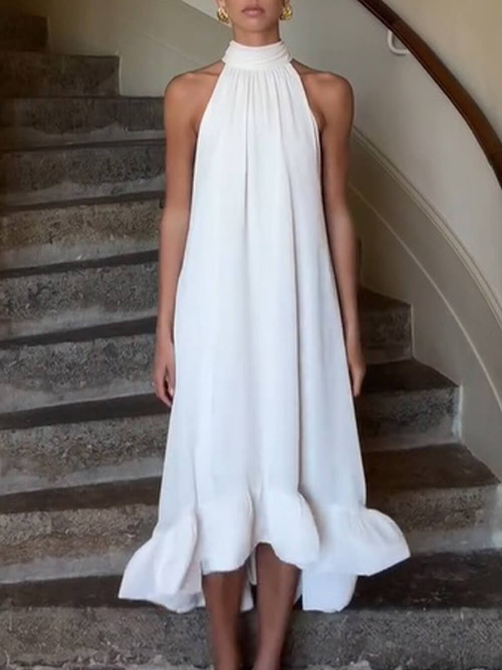 Elegante Rimpel Halter Nek Mouwloze Jurk