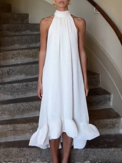 Elegante Rimpel Halter Nek Mouwloze Jurk
