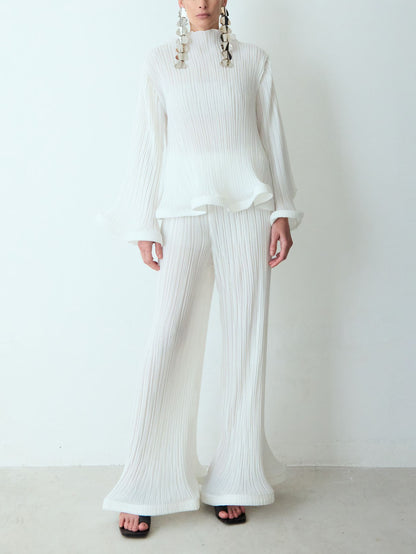 Elegante Rimpel Plissé Top En Broek Twee-Piece Set