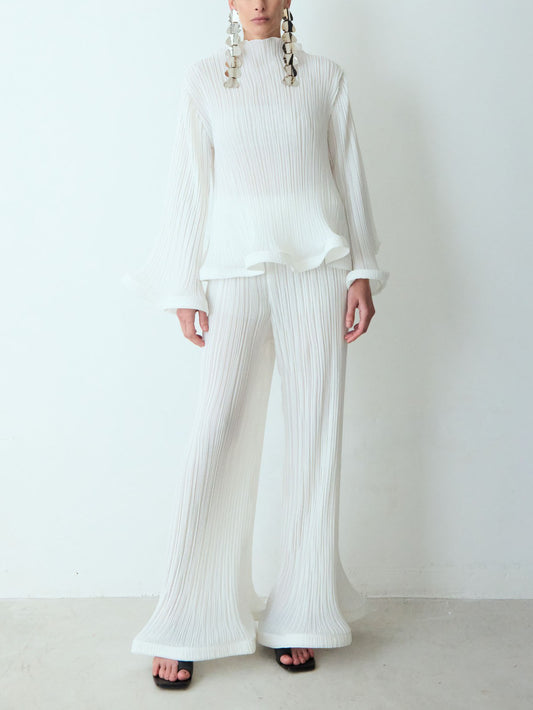 Elegante Rimpel Plissé Top En Broek Twee-Piece Set