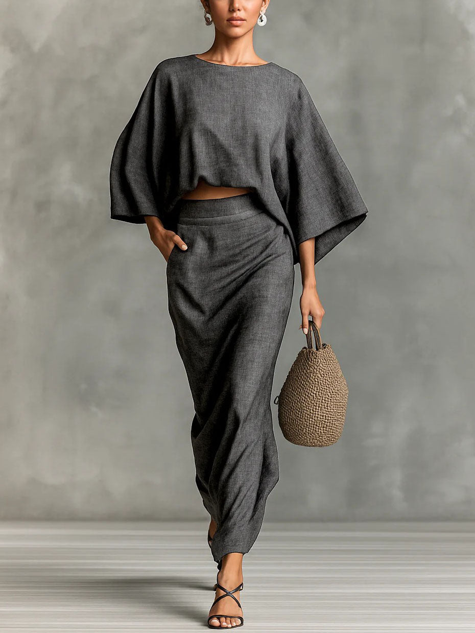 Casual Batwing Mouw Top & Rok Twee-delige Set
