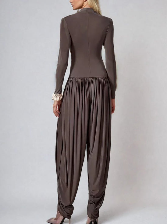 Modieuze Drapé Hoge Hals Jumpsuit