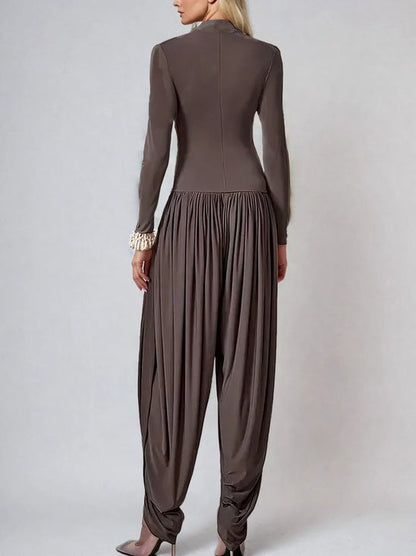 Modieuze Drapé Hoge Hals Jumpsuit