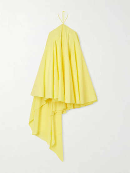 Elegante Gele Asymmetrische Chiffon Crêpe Halter Mini Jurk