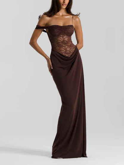 Sexy en Delicate Off-the-Shoulder Kanten Maxi Jurk