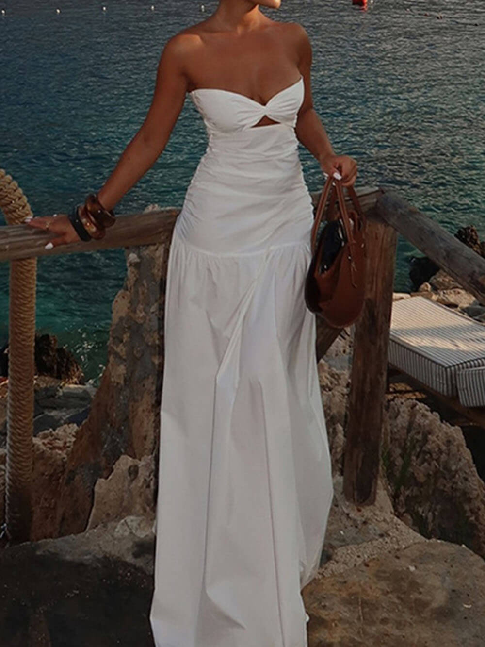 Sexy Strandstijl Tube Top Hollow Maxi Jurk